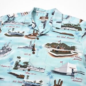 Vtg Kalaheo Hawaiian Shirt Mens XL WW2 Pearl Harbor Memorial Navy Battleships US